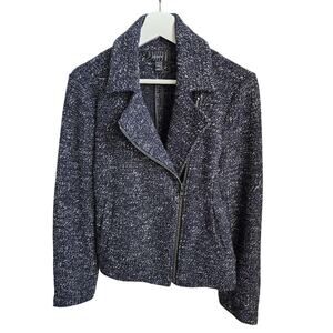 J.Crew Tweed Motorcycle Jacket Wool Blend Gray Black Size 12